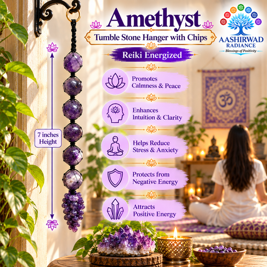Amethyst Tumble Stone Hanger with Chips – 7 Stones | Reiki Energized | 7 Inches