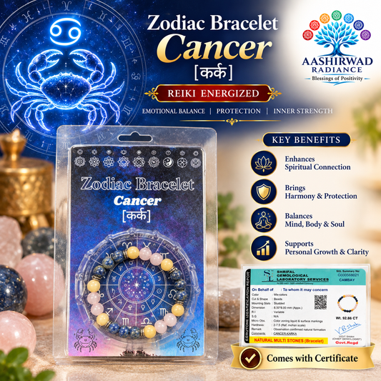 Zodiac Crystal Bracelet – Cancer (कर्क राशि) | Reiki Energized | Certified Natural Gemstones
