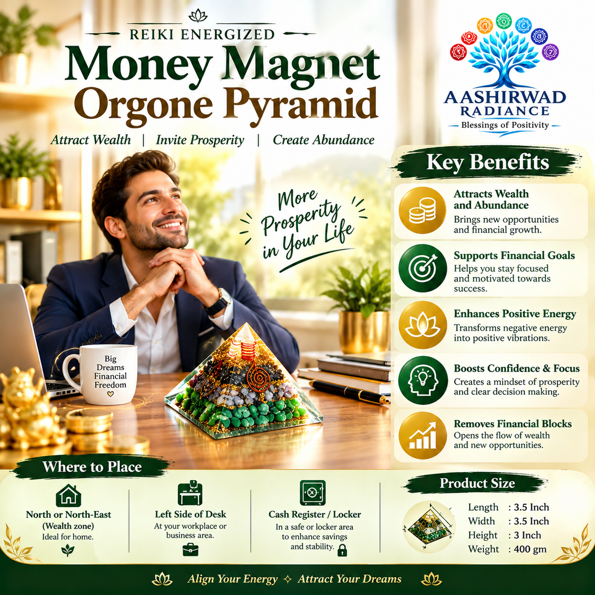 Money Magnet Orgone Pyramid – Reiki Energized
