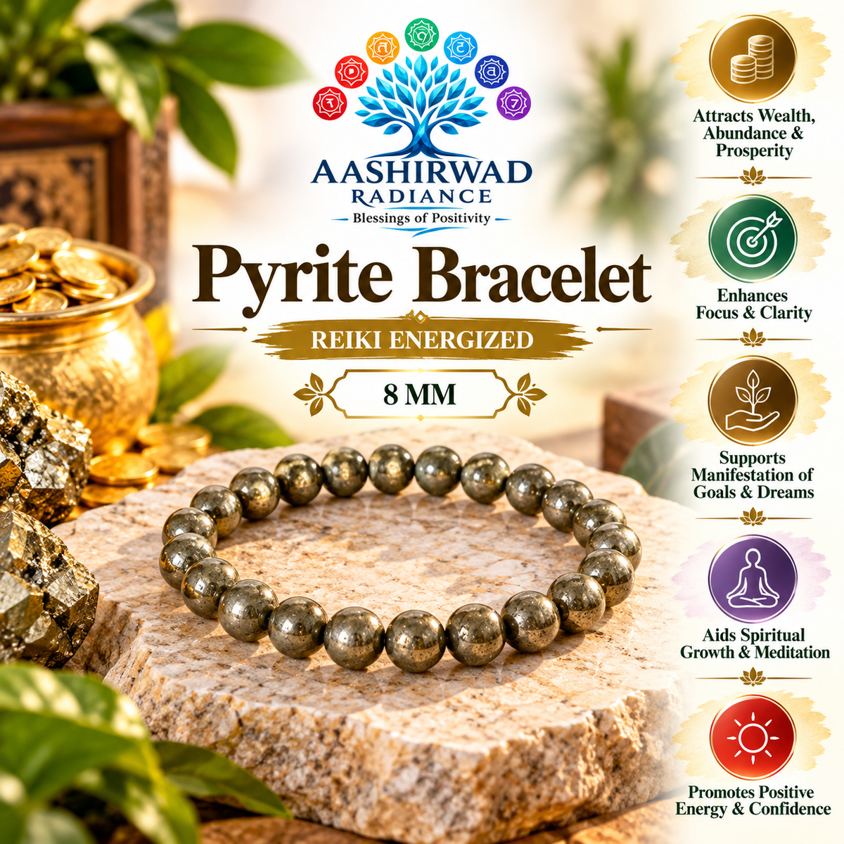 Pyrite Bracelet – Reiki Energized