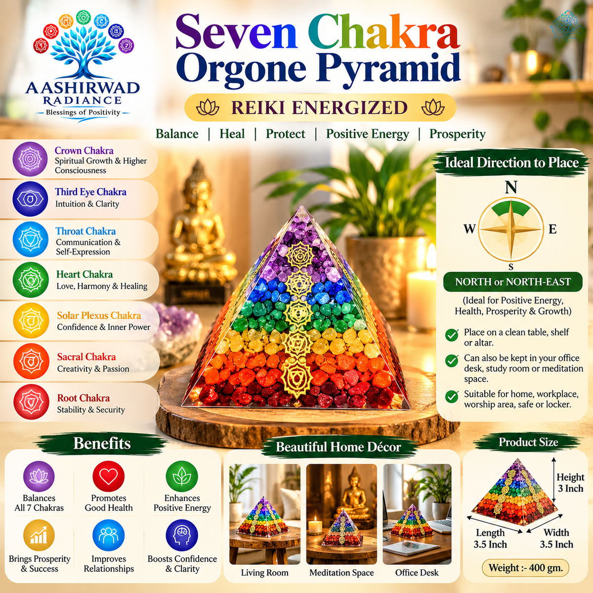 Seven Chakra Orgone Pyramid – Reiki Energized