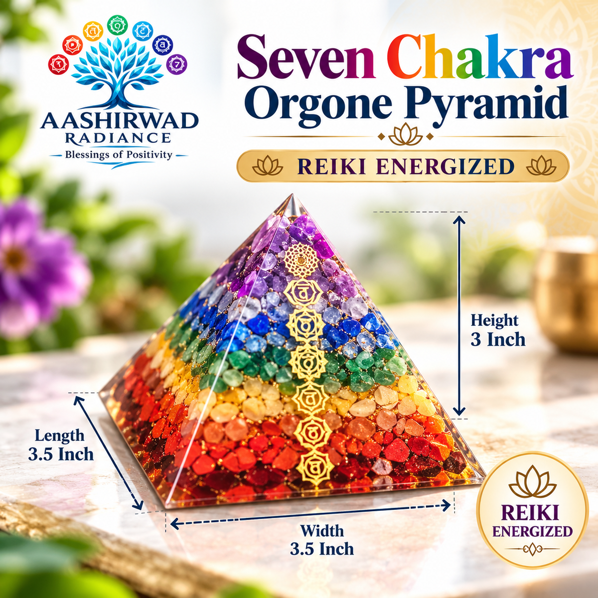 Seven Chakra Orgone Pyramid – Reiki Energized
