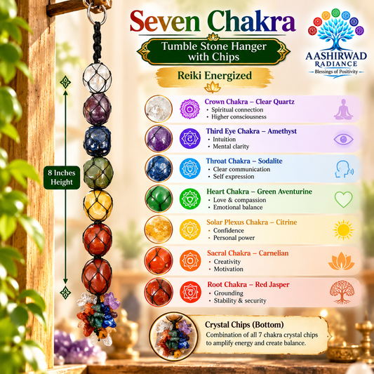 Seven Chakra Tumble Stone Hanger with Chips – 8 Inches | Reiki Energized