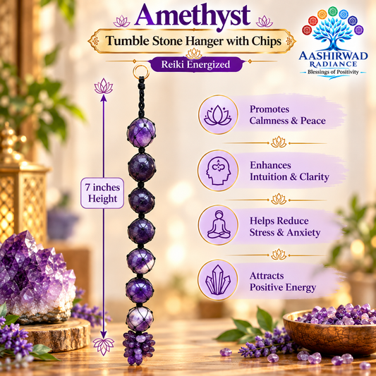 Amethyst Tumble Stone Hanger with Chips – 7 Stones | Reiki Energized | 7 Inches