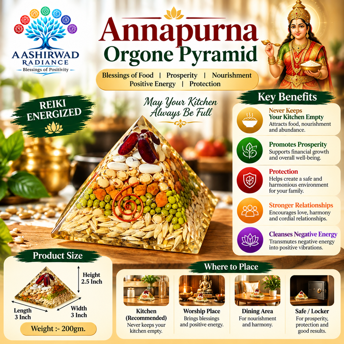 Annapurna Orgone Pyramid – Reiki Energized