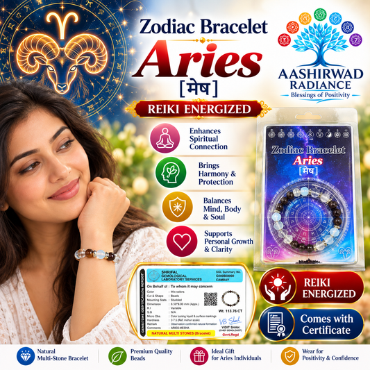 Zodiac Crystal Bracelet – Aries (मेष राशि) - Reiki Energized | Certified Natural Gemstones