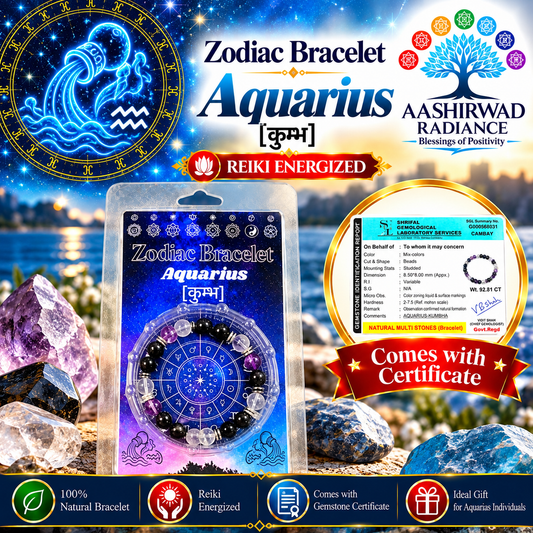 Zodiac Crystal Bracelet – Aquarius (कुम्भ)  | Reiki Energized - With Certified Natural Gemstones