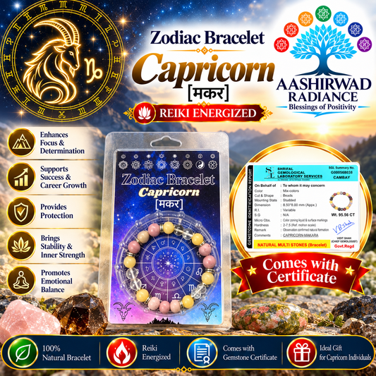Zodiac Crystal Bracelet – Reiki Energized - Capricorn (मकर) | With Gemstone Certificate