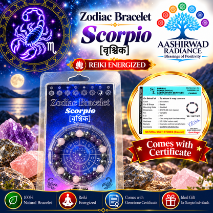 Zodiac Crystal Bracelet – Reiki Energized - Scorpio (वृश्चिक) | With Gemstone Certificate