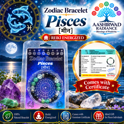 Zodiac Crystal Bracelet – Reiki Energized - Pisces (मीन)| With Certified Natural Gemstones