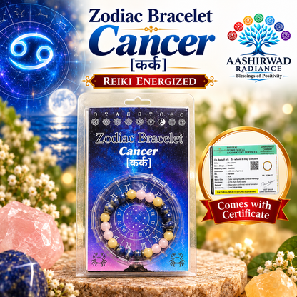 Zodiac Crystal Bracelet – Cancer (कर्क राशि) | Reiki Energized | Certified Natural Gemstones