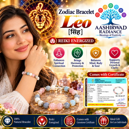 Zodiac Crystal Bracelet - Leo (सिंह राशि) – Reiki Energized-Certified Natural Multi-Stone Bracelet