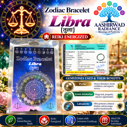 Zodiac Crystal Bracelet – Libra (तुला)Reiki Energized | With Gemstone Certificate