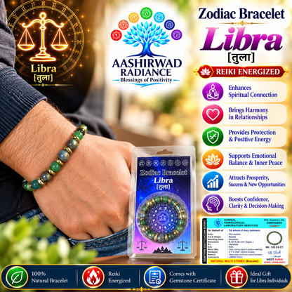 Zodiac Crystal Bracelet – Libra (तुला) Reiki Energized | With Gemstone Certificate