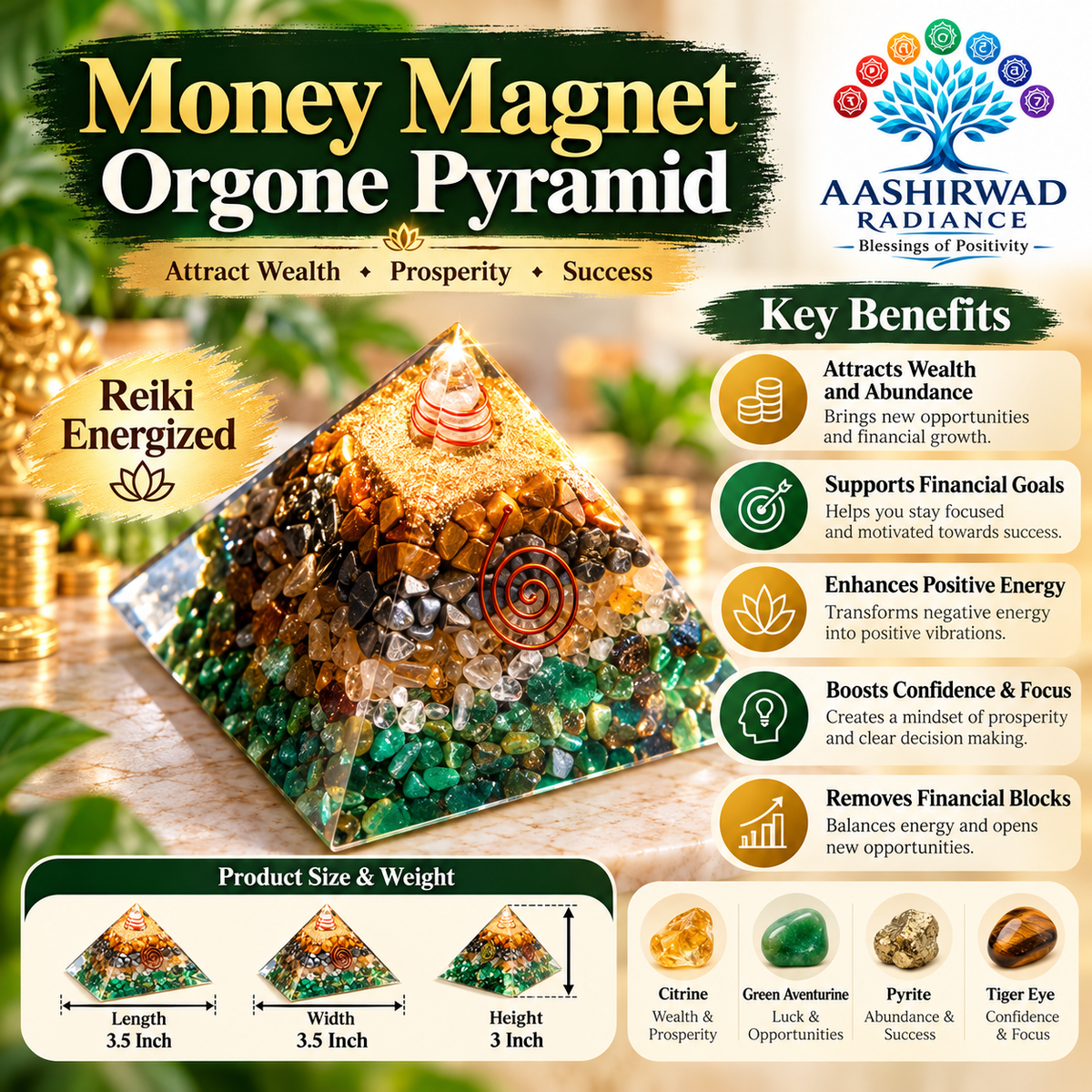 Money Magnet Orgone Pyramid – Reiki Energized