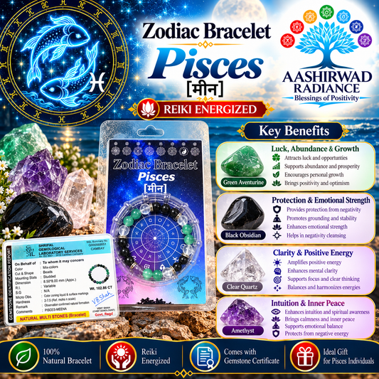 Zodiac Crystal Bracelet – Reiki Energized - Pisces (मीन)| With Certified Natural Gemstones
