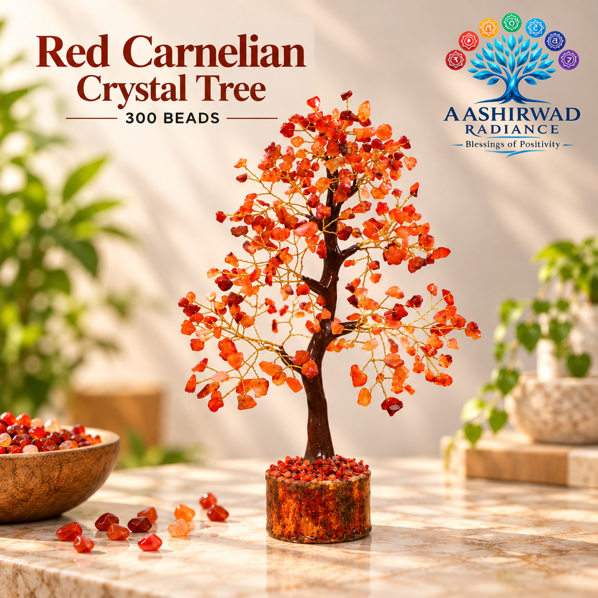 Red Carnelian Crystal Tree – 300 Beads | Reiki Energized