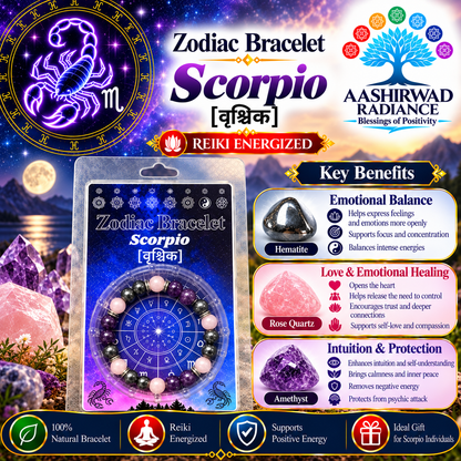 Zodiac Crystal Bracelet – Reiki Energized - Scorpio (वृश्चिक) | With Gemstone Certificate