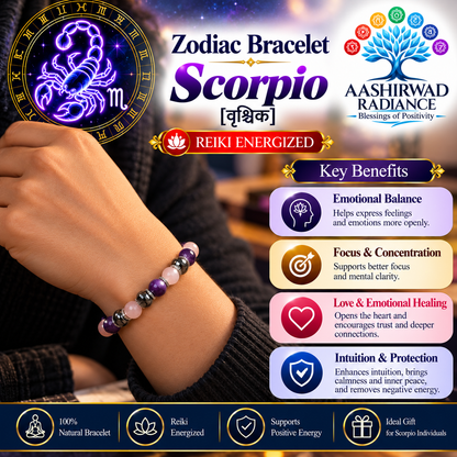 Zodiac Crystal Bracelet – Reiki Energized - Scorpio (वृश्चिक) | With Gemstone Certificate