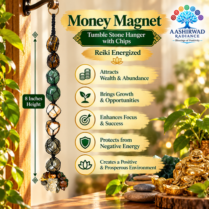 Money Magnet Tumble Stone Hanger with Chips – 8 Inches | Reiki Energized